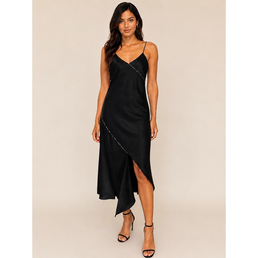 Sam Edelman Leopard Trim Contrast Piping Cami Midi Slip Dress NWT Size 6